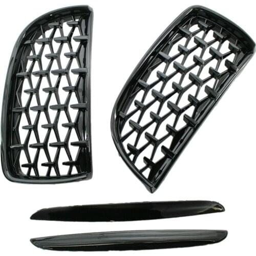 Car Front Kidney Grill, Front Hood Diamond Grille Meteor Grill for -BMW 3 Series Sedan E90 E91 2005 2006 2007 2008