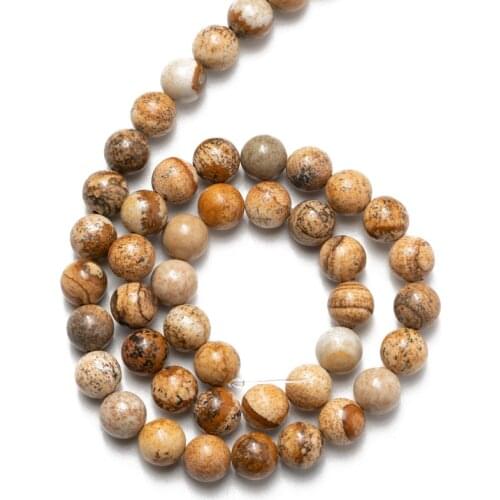 Wholesale Picture Jaspers Natural Stone Beads Round Loose Beads 4 6 8 10 12mm for Jewelry Making Accessories Bracelet DIY