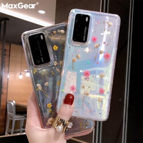 Real Dry Flower Case For Samsung S21 S20 FE S8 S9 S10 8 9 10 Plus Note 20 Ultra A11 A21 A30 A40 A50 A51 A70 A71 Clear Soft Cover