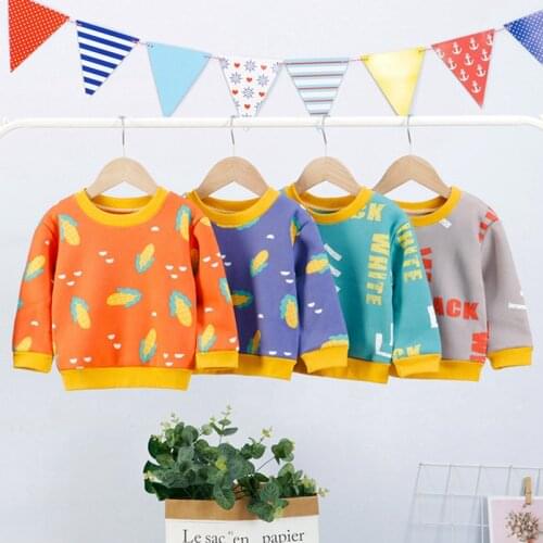 Children Fleece T-shirts Hoodie Kids Baby Boy Warm Tops Tees Spring Autumn Stripe Cartoon Winter Thick Teen Girls Clothing 2021