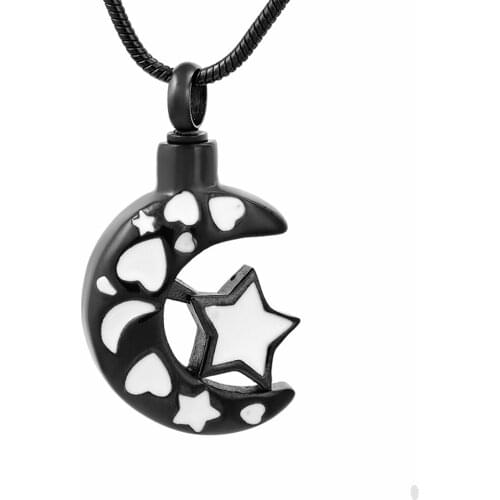 Ijd9771 Unisex Moon Star Memorial Jewelry Pendant Necklace Cremation Jewelry Locket 20'' Snake Chain