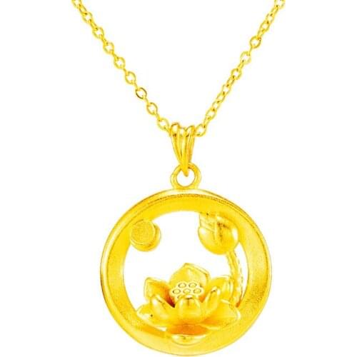 Chinese Wedding 24K Gold Color Lotus Leaf Pendant Necklace for Women Vintage Choker Collar with 45cm Chains Original Jewelry
