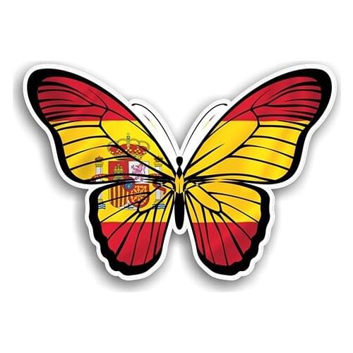 Beautiful Butterfly with Spain Spanish Country Flag Vinyl Car Sticker