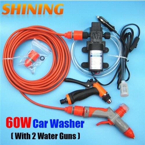 12V 60W Car Washer Washing Pump Machine With Dual Guns (Normal Water Gun + Foam Water Gun), Self-priming Car Cleaning Device
