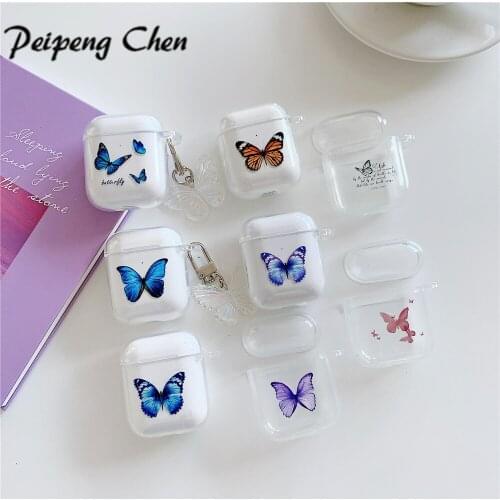 Cartoon Earphone Case For Airpods 2 1 Case Wireless Bluetooth Headphones Case Transparent butterfly Headsets Protective Cover