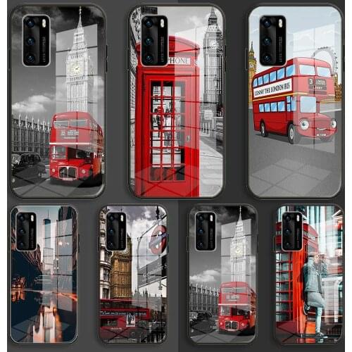 Soft Glass Case For Huawei P40 P30 P20 Pro Lite Plus p30lite p40lite E P samrt 2020 TPU Cover Z127 London Bus England Telephone