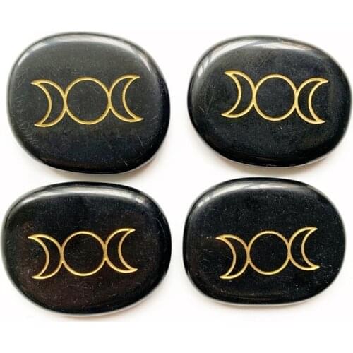 Natural Crystals Stone Healing Palm Stones Carved Moon Symbols Palm Crystal Spiritual Meditation Stone Decor