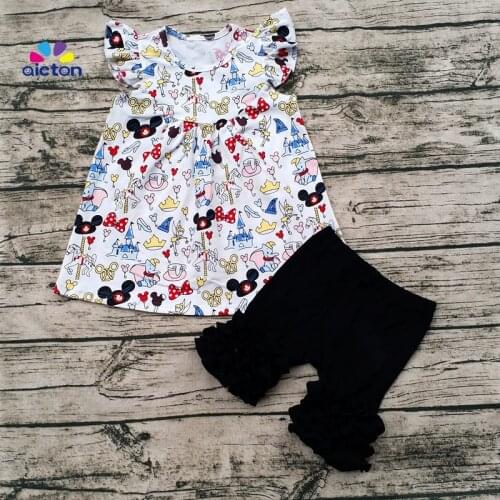 Wholesale baby girl flutter mickey pearl top with icing shorts set baby summer boutique clothing