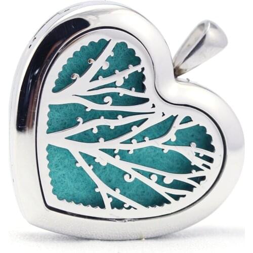 Heart Shape Stainless Steel Tree Design Aromatherapy Aroma Essential Oil Diffuser Necklace Pendant