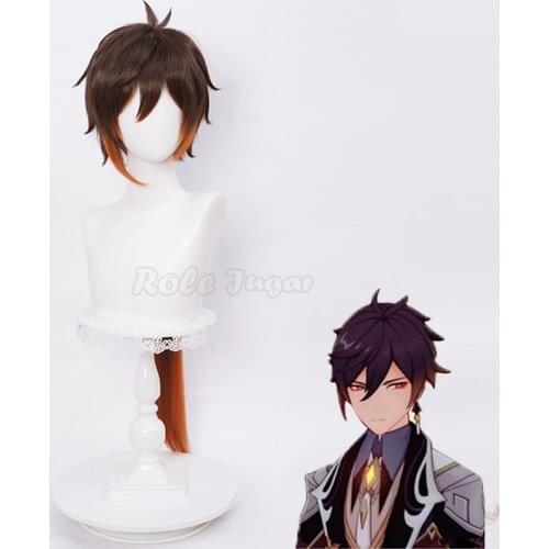 90cm Anime Game Genshin Impact Zhongli Cosplay Wig Unisex Halloween Long Brown Orange Heat Resistant Synthetic Hair Wig C69M52