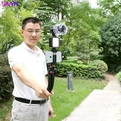 SANYK Metal Octopus Tripod Anti-Shake Stabilizer Cellphone Photography Vlogging Kit With Microphone LED Fill Light GoPro Adapter