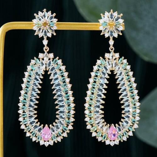 GODKI Luxury Blue leaf Drop Earrings For Women Wedding Cubic Zirconia Dubai Bridal Earrings Costume Jewelry Gift Summer Party