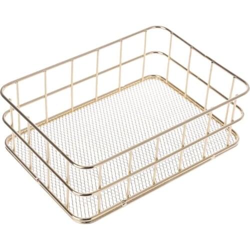 Modern Metal Storage Basket Wire Mesh Crate Container Kitchen Office Bathroom Shelves Makeup Desk Organizer