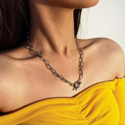 Trendy OT Buckle Metal Chain Pendant Necklace Chain Necklaces Casual Charm Punk Wholesale Fashion Jewelry Couple Accessories