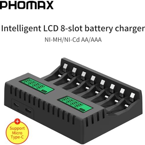 PHOMAX LCD Display Smart Intelligent Battery Charger 8-Slot Portable For AA/AAA NiCd NiMh Rechargeable Batteries aa aaa Charger