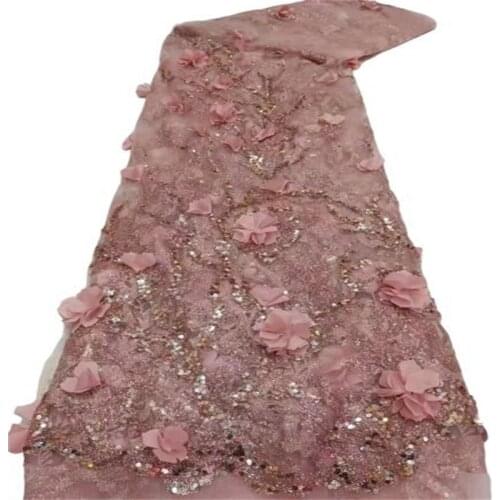 Green Sequined Design Red French 3d flower Pink Lace Fabric Embroidery African Mesh Lace Fabric With Sequins For Party Dress