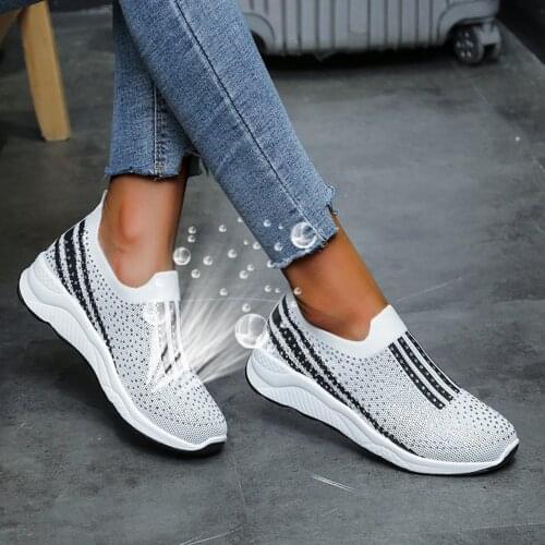 TELOTUNY Womens sneakers 2021 Summer New Womens Mesh Flying Woven Breathable Sports Shoes Platform Rhinestone Running Sneakers