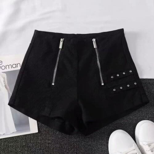 Women 2021 Summer Fashion Solid Color Denim Shorts Female High Waist Double Zipper Shorts Ladies Sexy Slim Hot Shorts Y68