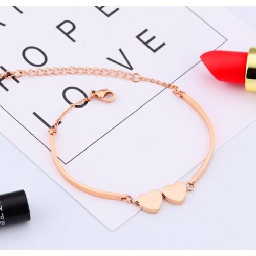 2020 Fashion Rose Gold Color Chain Link Bracelets For Women OL Style Jewelry Heart Shape Tag Gift Women Bracelet Bangle