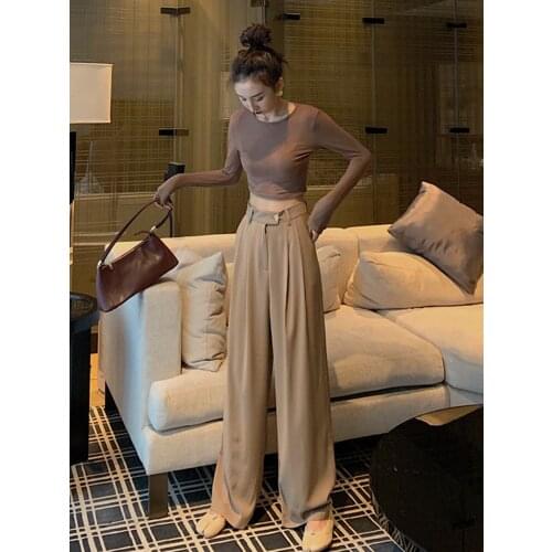 YAMDI autumn woman pants suit wide leg pants winter 2020 casual solid trousers women high waist korean style loose cute pantalon