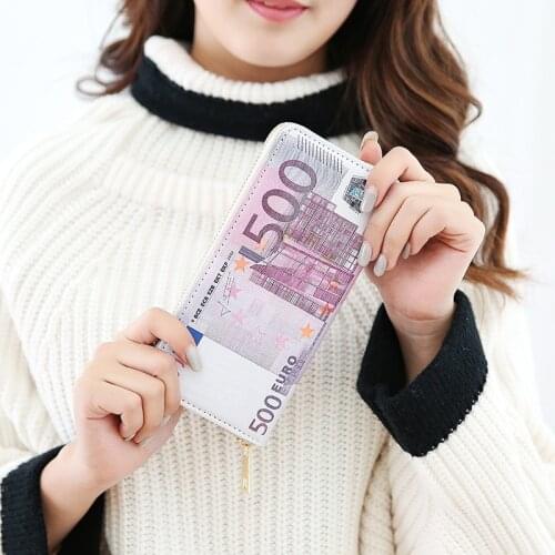 2021 Women Creative Currency Money Clips Print Pattern PU Wallet Storage Package Student Canvas Dollar Euro Ruble Coin Purse Bag