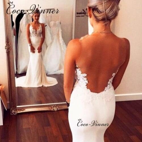 Delicate Embroidery Appliques Mermaid Wedding Dresses Elegant Pure White Sexy Illusion Backless Court Train Robe De Mariag W0528
