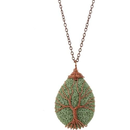 12PCS Natural Lava Volcanic Stone Pendant Necklace Kabbalah Tree Of Life Druzy Reiki Healing Pendulum Jewelry Necklaces Making