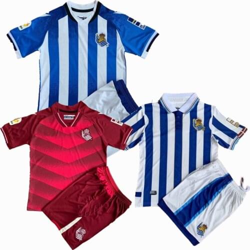 2021 Children Sets Real Sociedad uniforms youth boys and girls sports kids shirts+shorts training suits blank custom set