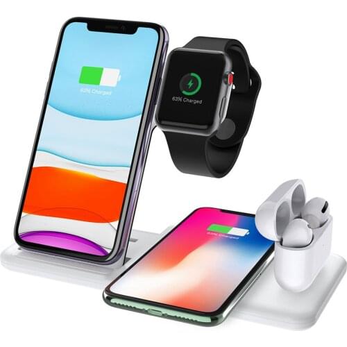 4 in 1 15W Qi Fast Wireless Charger Stand Foldable Charging Dock Station For iPhone 12 Pro Max Apple Watch Airpods iWatch