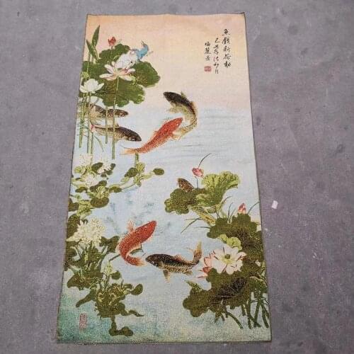 Fish play new lotus delicate woven embroidery brocade cross - stitch finished sitting room office decoration painting