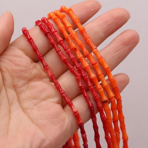 2021 New High Quality Coral Beaded Lucky Bamboo Knot Shape Red Orange for Jewelry Making Necklace DIY Bracelet Accessories 3x7mm