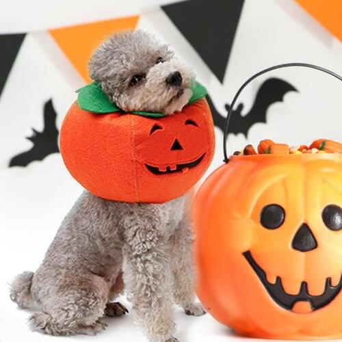 Behogar Halloween Pet Costume Adjustable Funny Cute Pumpkin Collar for Large Dog Cat Halloween Cosplay Party Supplies