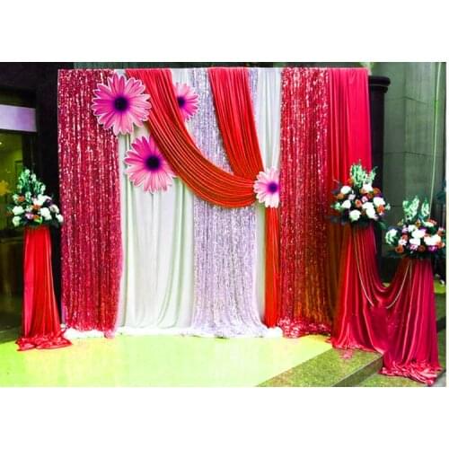 Free Shipping Wedding Backdrop Sparkly Photo Booth Backdrop Gold Sequin Fabric Gold Wedding Curtain with Detachable Swag