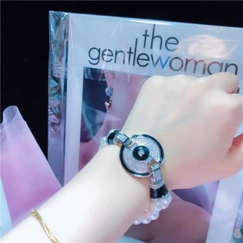 Handmade micro inlay zircon clasp natural 2strands 7-8mm white freshwater pearl restoring ancient ways bracelet