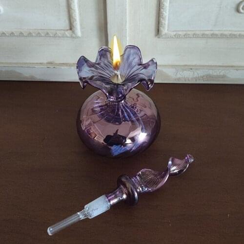 Oil Lamp Bottle, Blown Glass Handmade Aroma Oil Diffuser Rattan Sticks Bottle or Perfume Bottle Vintage Design Home Decor and Elegant gift 120 ml capacity Decorative Bottle