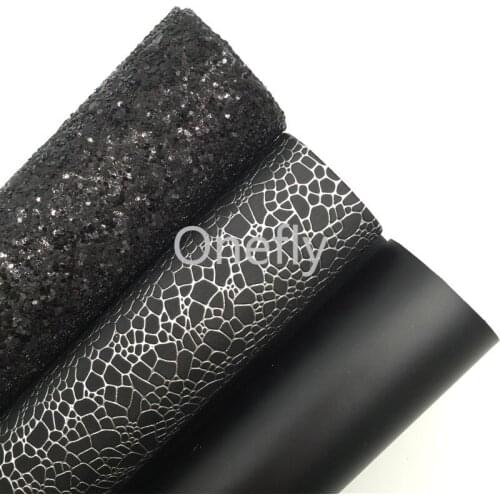 Onefly 21X29CM Black Glitter, Smooth Metallic Synthetic leather Sheets For Bow DIY handbags shoes AQ022