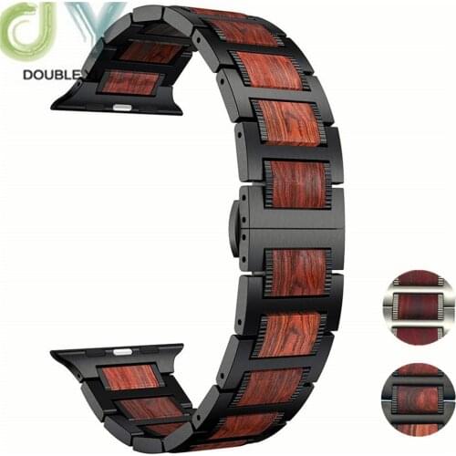 Wood strap for Apple watch 5 4 3 2 band 42mm 38 mm bracelet Natural Red Sandalwood+Stainless steel watchband for iWatch Series