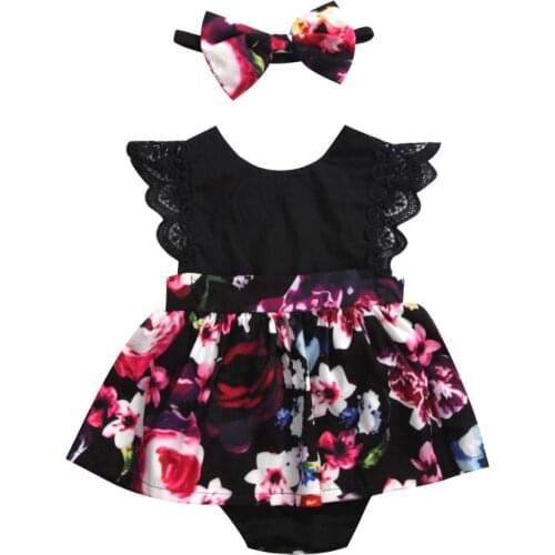 2Newborn Baby Infant Girl Romper Tutu Dress Headband Floral Outfits Party Dress