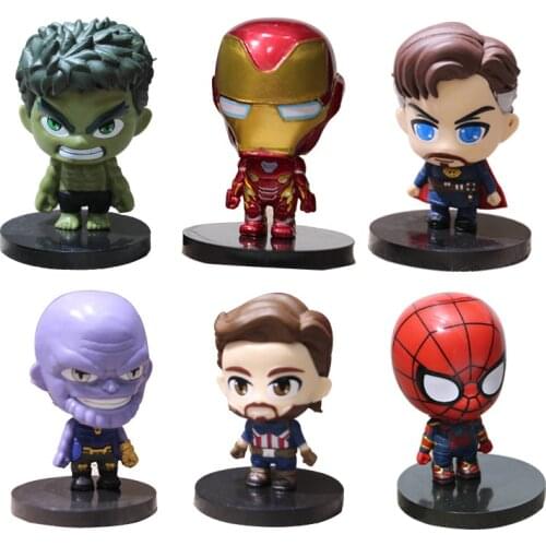 6pcs Marvel Avengers Action Figure Thanos Iron Man Dr.Strange Hulk Anime Figure Model Toys Cake Decoration