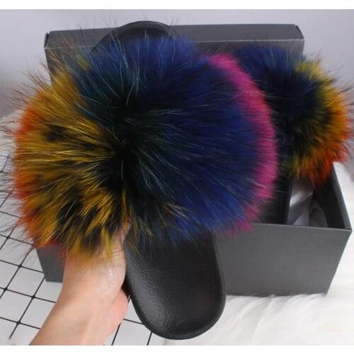 Ethel Anderson 2020 Fox furry fluffy women fur Slippers summer Fur Slides Sandals plush designer shoes furry flip flops women
