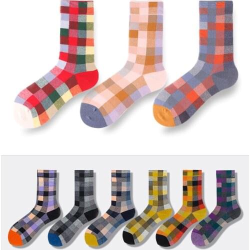 Cotton Casual Unisex Womens Socks Colorful Plaid Loose Mouth Tube Fashion Design Happy Business Party Dress Socks