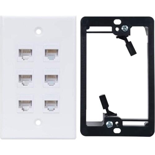 HOT-Cat6 Wall Plate 6 Port with 1 Gang Low Voltage Mounting Bracket for Cat5E, Cat6, Cat6A, Cat7 Networking Cables, White