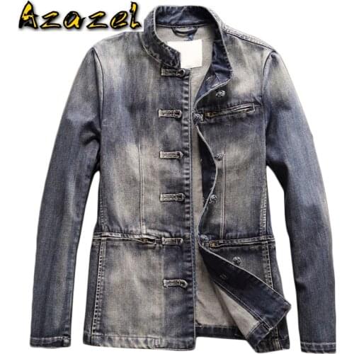 Chinese Style Traditional Men 's Jackets Jeans Coats Cowboy Mens Suit Dress Jeans Jacket Streetwear Plus Size 3XL C2179