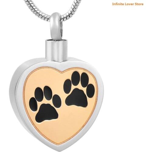KLH8247B 20Pcs a Lot Double Pet Paw Print Heart Cremation Urn Locket Necklace Hold Dog/Cat Ashes Casket Keepsake Jewelry