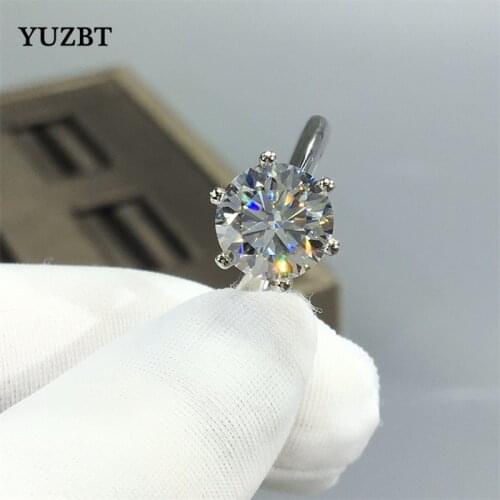 18K White Gold Plated Round Brilliant Cut 2 Carat Diamond Test Past D Color Moissanite Wedding Ring 925 Silver Gemstone Rings