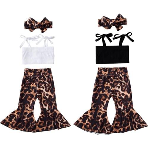 0-24M Newborn Baby Girls Clothes Sets 3pcs Strapless Belt Vest Tops Leopard Print Flare Pants Headband