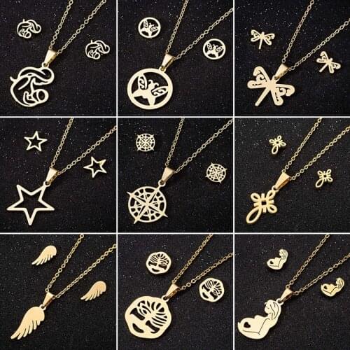 Fashion Mothers Day Jewelry Set Stainless Steel Butterfly Wings Pendant Necklace Earrings Breastfeeding Mom Thanksgiving Gift