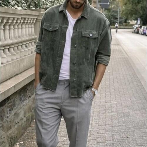 2020 Autumn Winter New Men’s Corduroy Jackets Coat Casual Solid Color Jacket Loose Denim Jacket Long Sleeve Pocket Coat