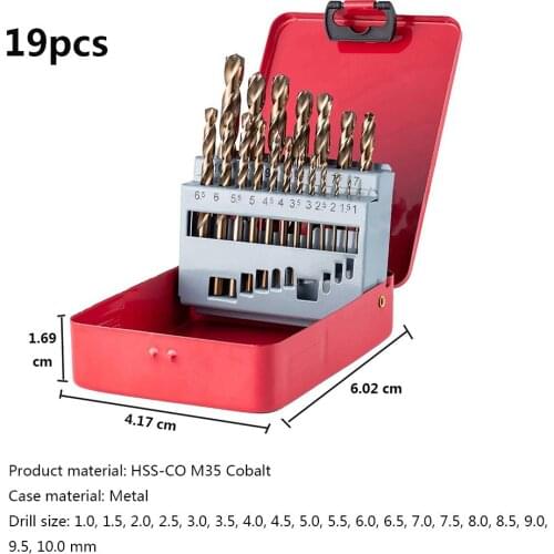 13/19/25pcs M35 Cobalt Drill Bit Set Twist Drill Hole High Speed Steel With Metal Case Woodworking Metal Cutter Set