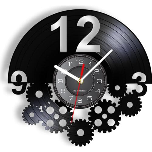 Gears and Cogs Wall Art Steampunk Ornaments Decor Vinyl Record Wall Clock Gift for Cyclist Cycling Fan Cogwheels Retro Clock
